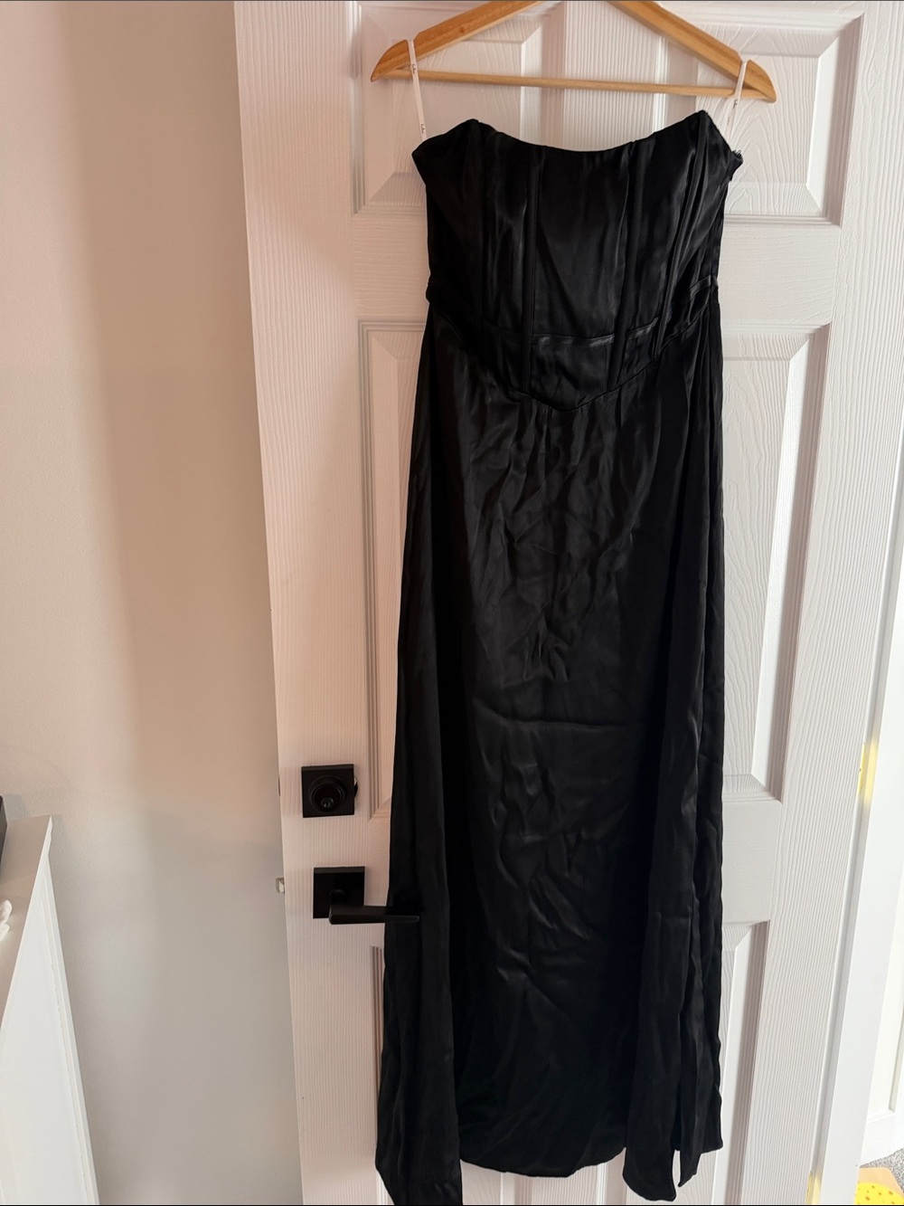 Lulus Extraordinary Presence Black Satin Strapless Maxi Dress